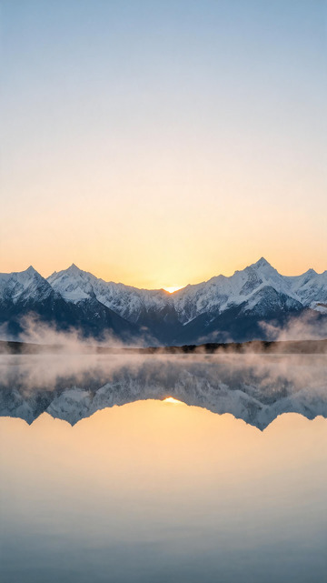 摄影风雪山日出湖面倒影设计素材