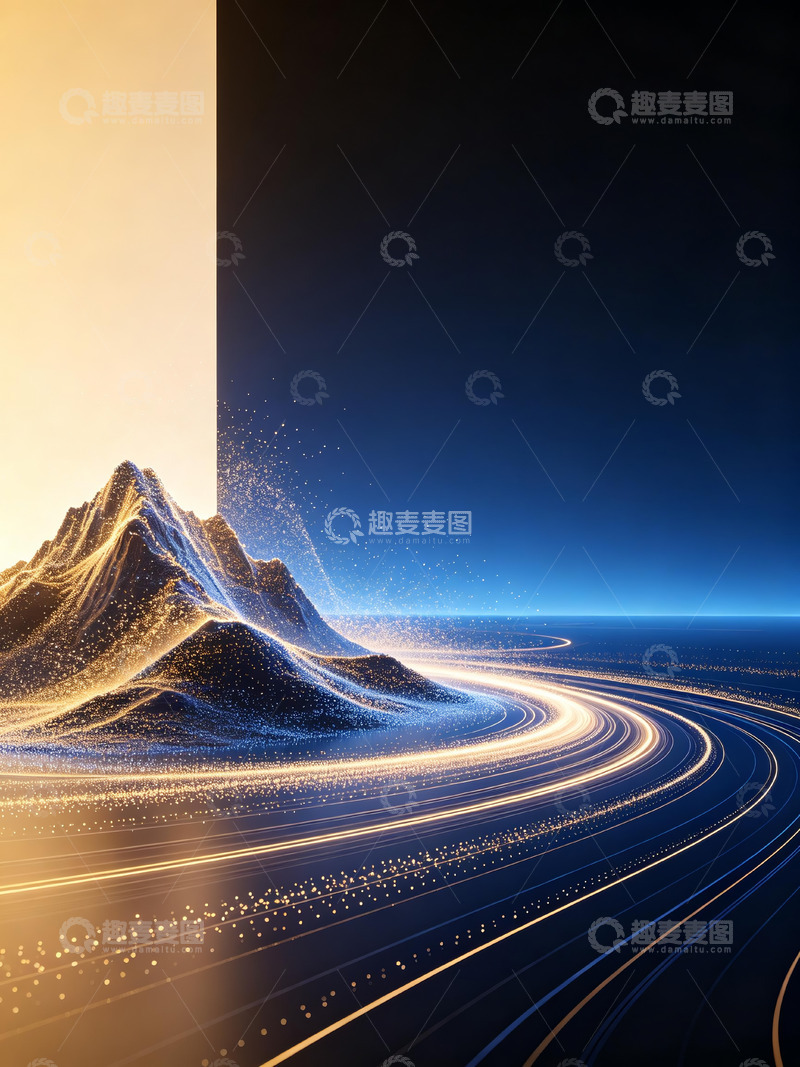 高清大图下载【趣麦麦图】-竖版粒子金山流转光轨科技山水