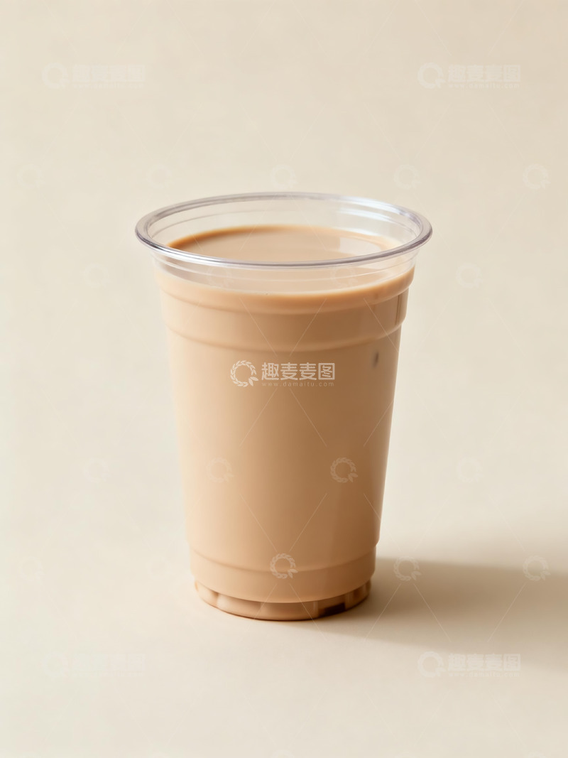 高清大图下载【趣麦麦图】简约纯色背景透明杯原味奶茶1