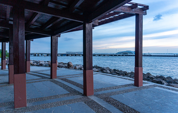 实景风海滨长廊建筑摄影素材