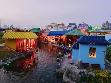 乐高乐园夜景风江南水乡古镇建筑设计素材