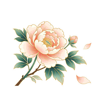 免抠国风手绘牡丹花卉插画设计素材