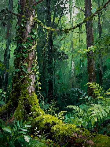 油画风森林藤蔓绿植自然景观设计素材