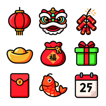 扁平风春节元素图标设计素材