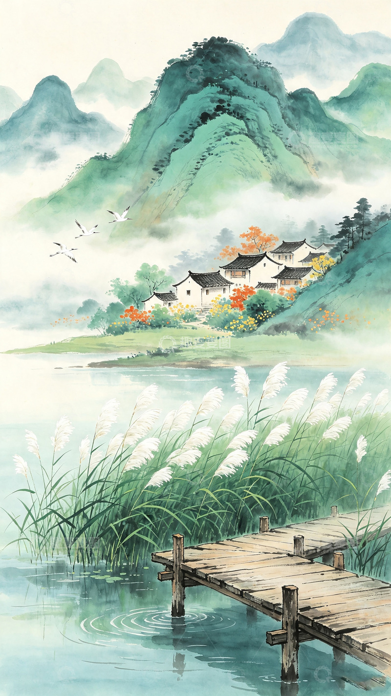 高清大图下载【趣麦麦图】-山腰藏着黛瓦村落
