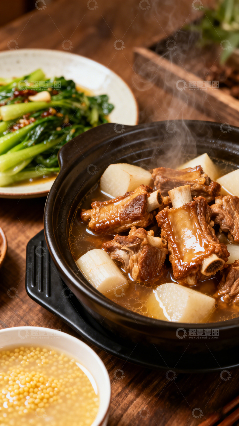 高清大图下载【趣麦麦图】-写实风热气腾腾排骨炖萝卜美食摄影素材