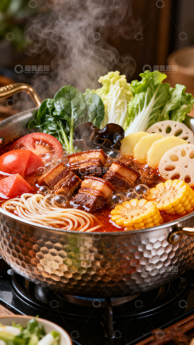 高清大图下载【趣麦麦图】-美食摄影热气腾腾火锅食材设计素材
