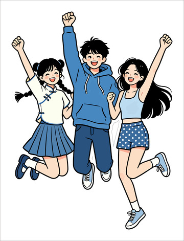 卡通风青春少年跳跃插画设计素材
