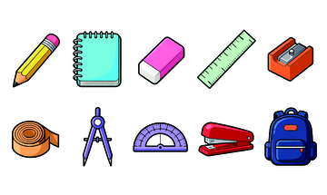 卡通风格学习用品手绘插画设计素材