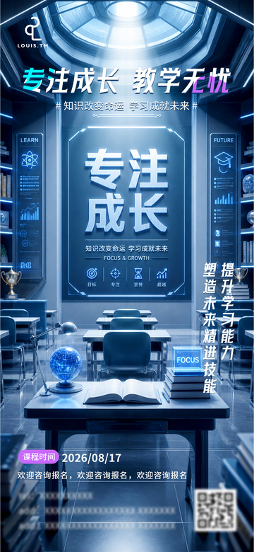 科技风专注成长教学海报设计素材