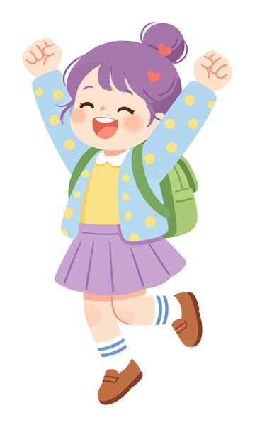 卡通风开心女孩跳跃插画设计素材