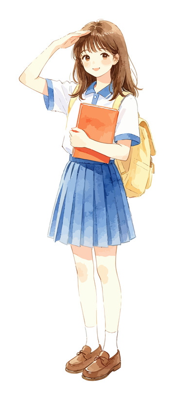 水彩风校园少女手绘制服设计素材