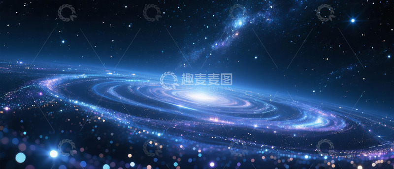 高清大图下载【趣麦麦图】-蓝紫色旋臂星系浩瀚宇宙星空全景插画2