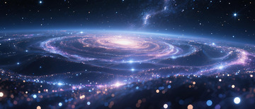 蓝紫色旋臂星系浩瀚宇宙星空全景插画1