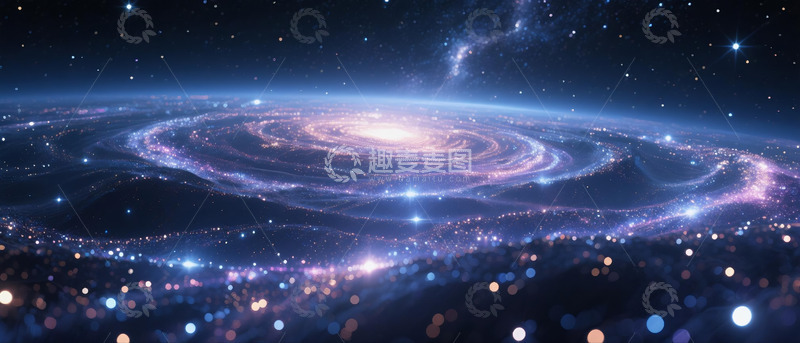 高清大图下载【趣麦麦图】-蓝紫色旋臂星系浩瀚宇宙星空全景插画1