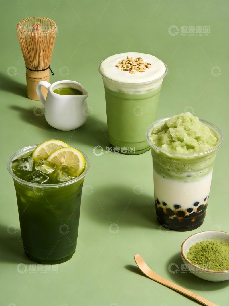 高清大图下载【趣麦麦图】多款抹茶饮品组合茶饮美食摄影图3