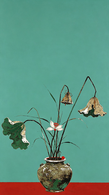 漆画风格的中式古典插花作品