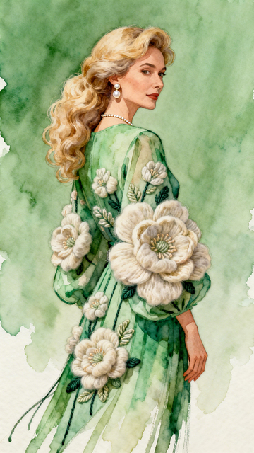 水彩风优雅女性花卉长裙设计素材