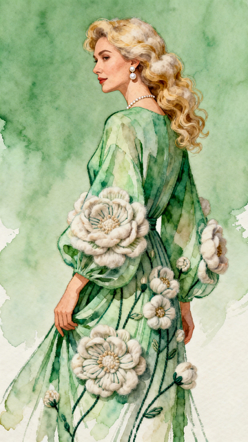水彩风优雅女性花卉长裙设计素材