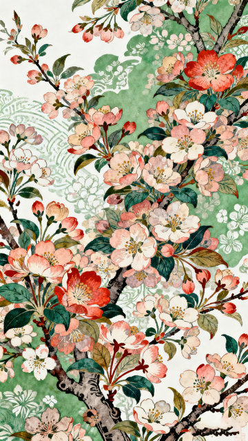日式风格樱花枝条花纹图案素材