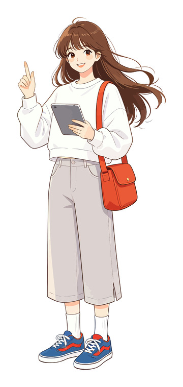 日系风校园女孩手绘插画设计素材
