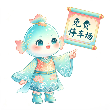 卡通风锦鲤吉祥物免费停车场指示设计素材