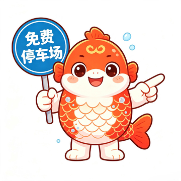 卡通风吉祥鱼免费停车场指示设计素材
