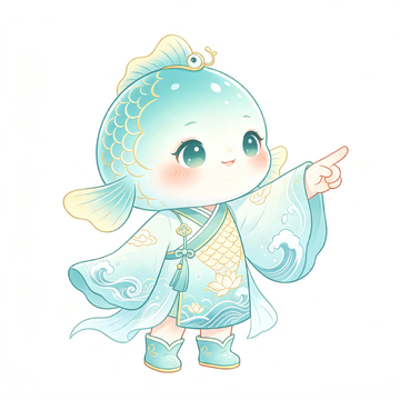 国风卡通锦鲤人物插画设计素材