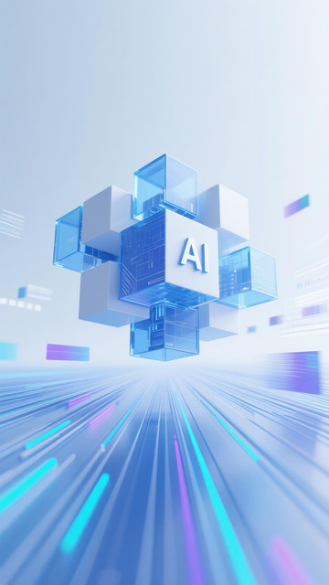 透明立方 AI 芯片科技竖版概念视觉图1