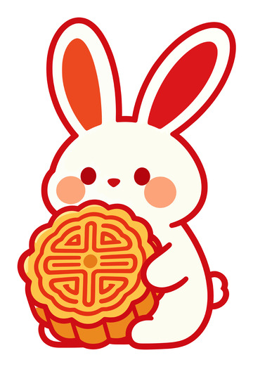 卡通风中秋玉兔手持月饼设计素材