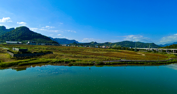 航拍风绍兴十九峰山水田园风光摄影素材