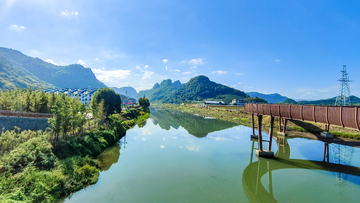 摄影风山水河流木桥自然风光设计素材
