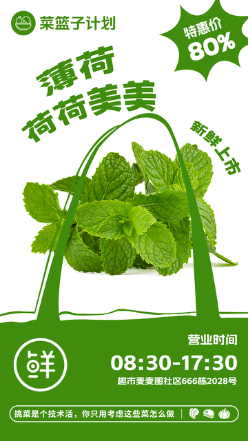 超市薄荷叶促销海报