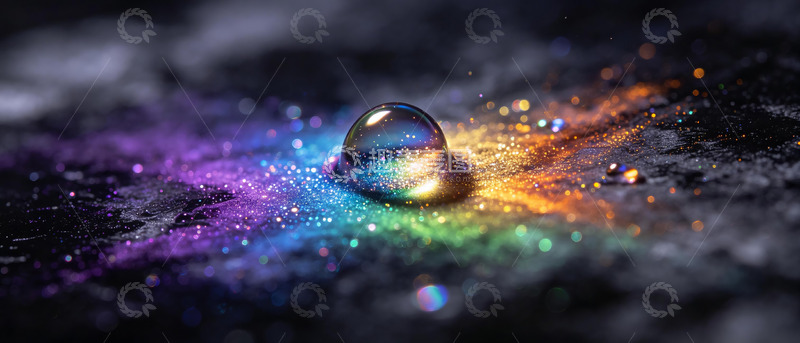 高清大图下载【趣麦麦图】幻彩砂砾上星光水滴梦幻微距视觉图3