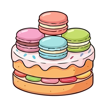 卡通风马卡龙蛋糕插画设计素材