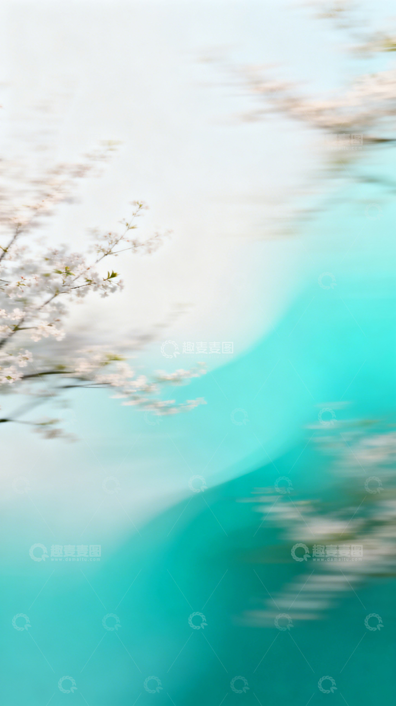 高清大图下载【趣麦麦图】-唯美风樱花倒影湖面摄影素材