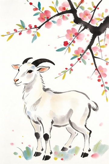 国风水墨山羊插画4