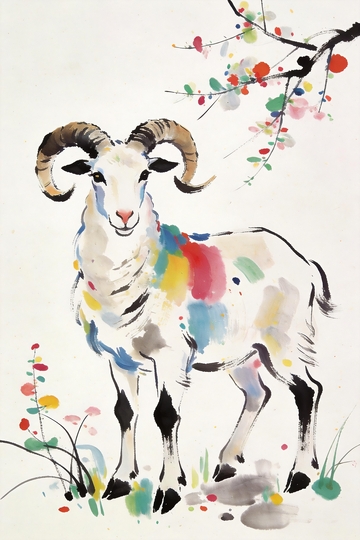 国风水墨山羊插画1
