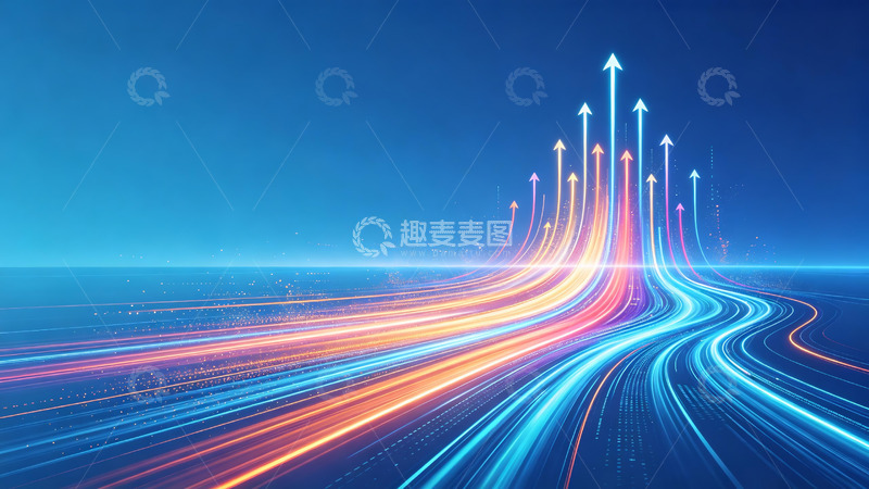 高清大图下载【趣麦麦图】-蓝橙光轨上升箭头科技奋进背景图1