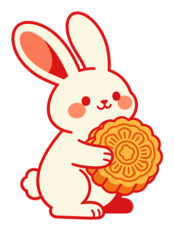 卡通风玉兔捧月饼手绘设计素材