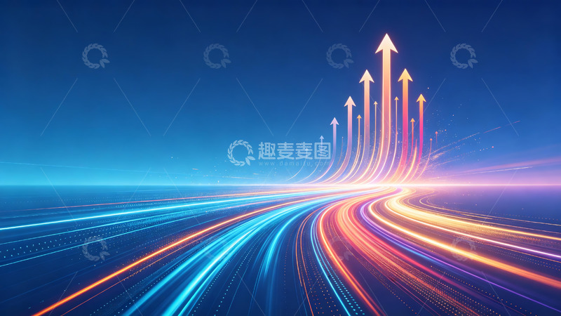 高清大图下载【趣麦麦图】-蓝橙光轨上升箭头科技奋进背景图2