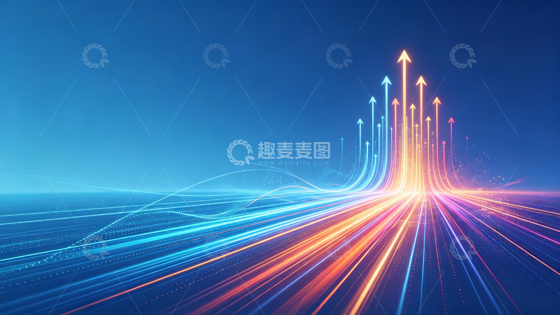 高清大图下载【趣麦麦图】-蓝橙光轨上升箭头科技奋进背景图4