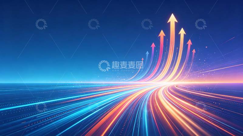 高清大图下载【趣麦麦图】-蓝橙光轨上升箭头科技奋进背景图3