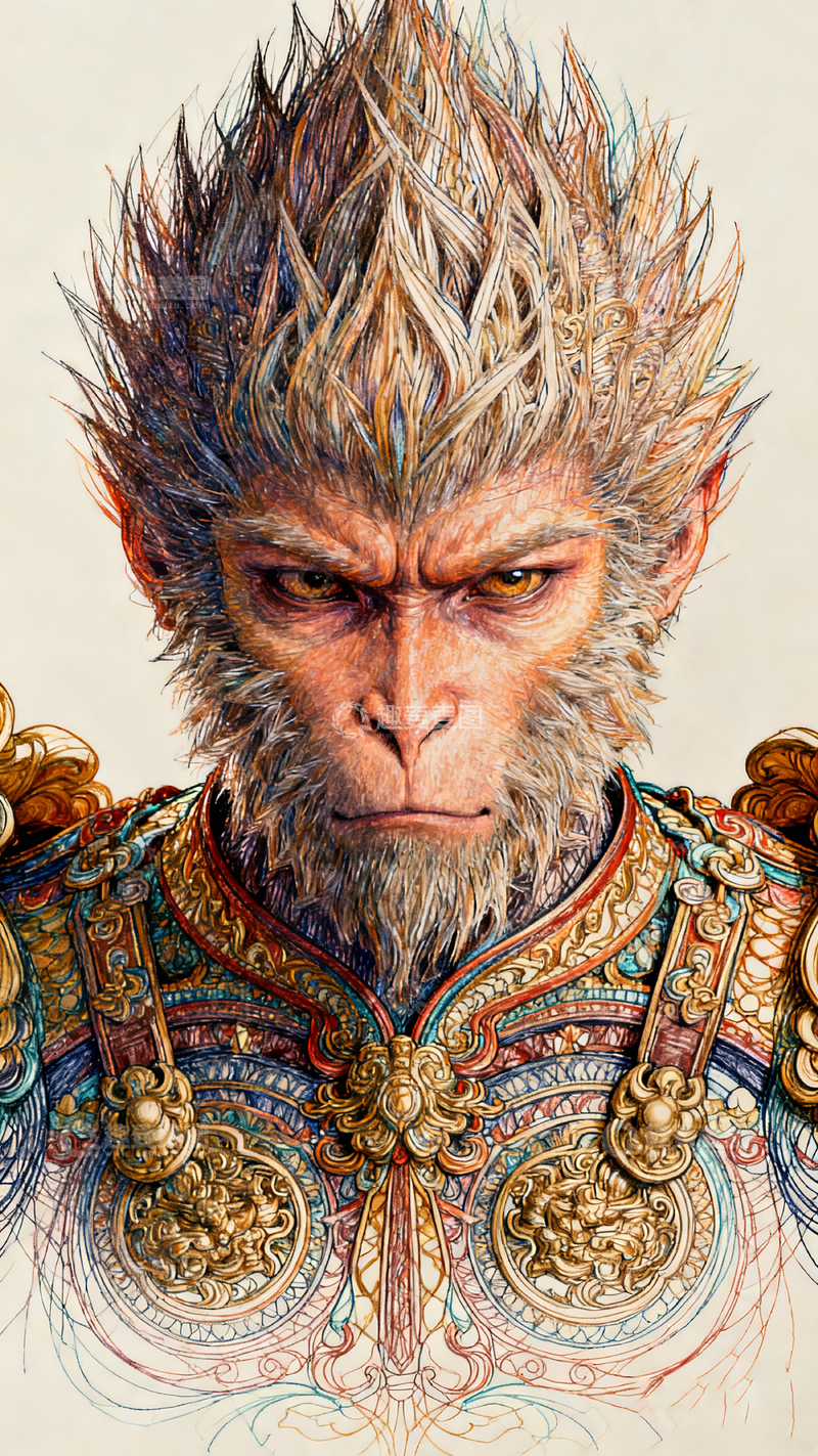 高清大图下载【趣麦麦图】-奇幻风猴王战甲插画设计素材
