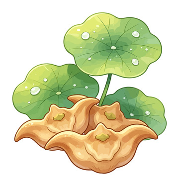 卡通风格荷叶菱角插画设计素材