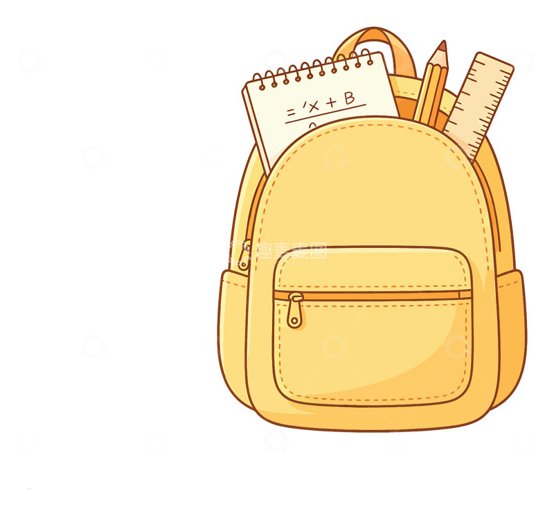 源文件下载【趣麦麦图】卡通风格学生书包学习用品插画素材