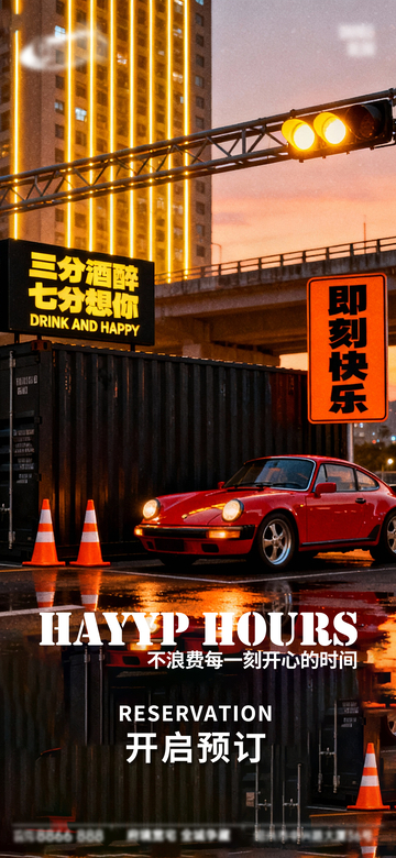 都市夜景复古跑车广告设计素材