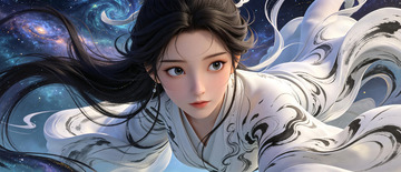 星空背景水墨古风仙侠女子插画1