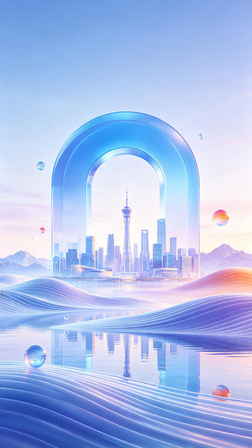 广州城市元宇宙拱门科技插画2