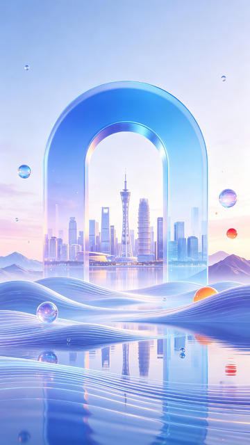 广州城市元宇宙拱门科技插画3